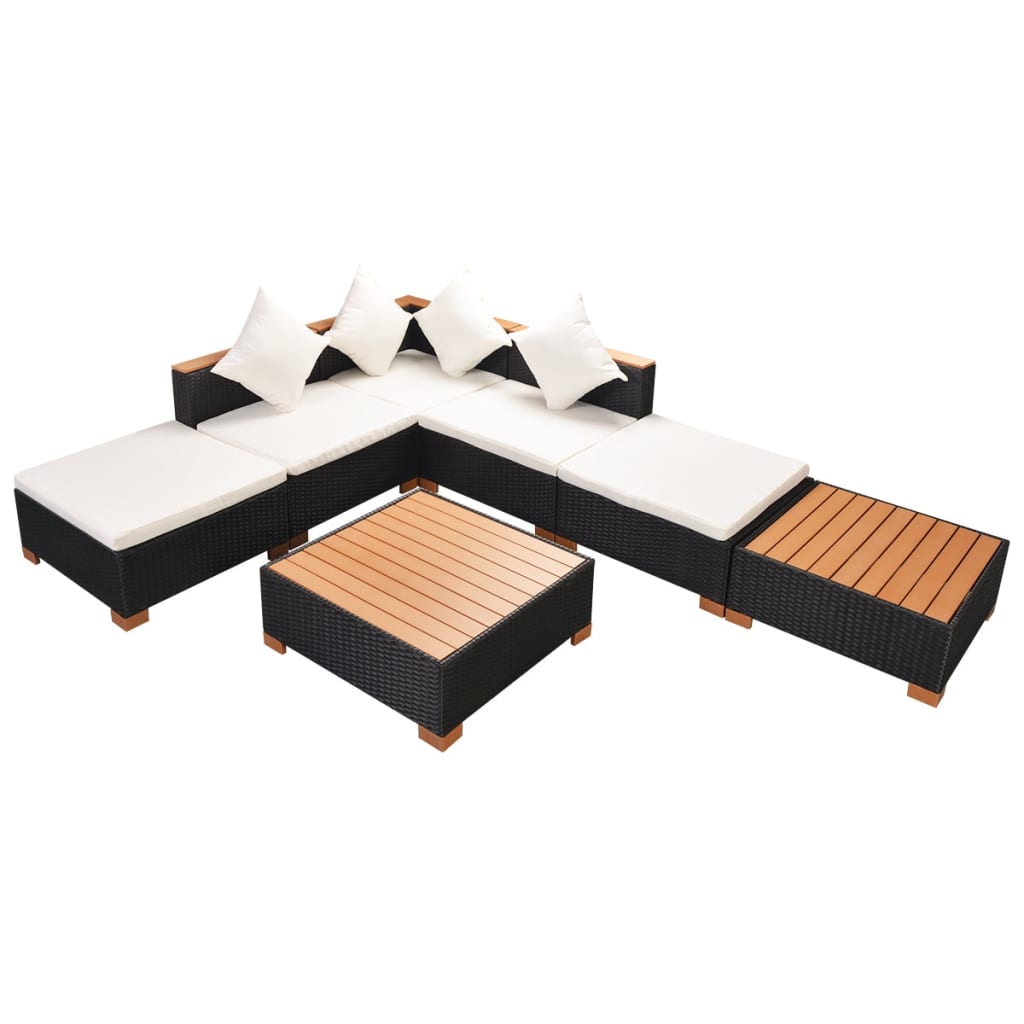 Set Divani da Giardino 7 pz con Cuscini in Polyrattan Nero 42757