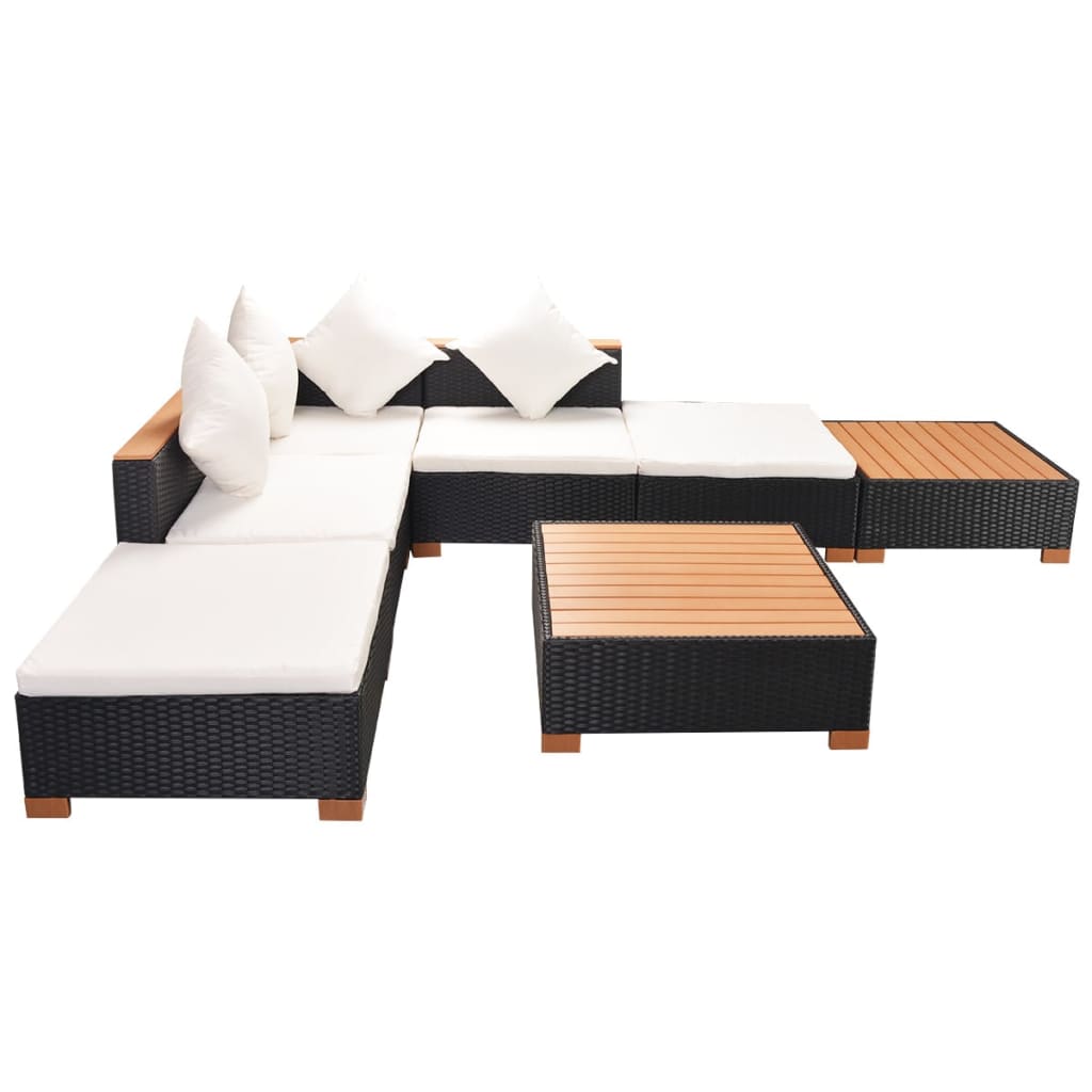 Set Divani da Giardino 7 pz con Cuscini in Polyrattan Nero 42757