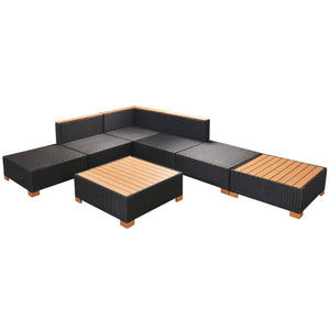 Set Divani da Giardino 7 pz con Cuscini in Polyrattan Nero 42757