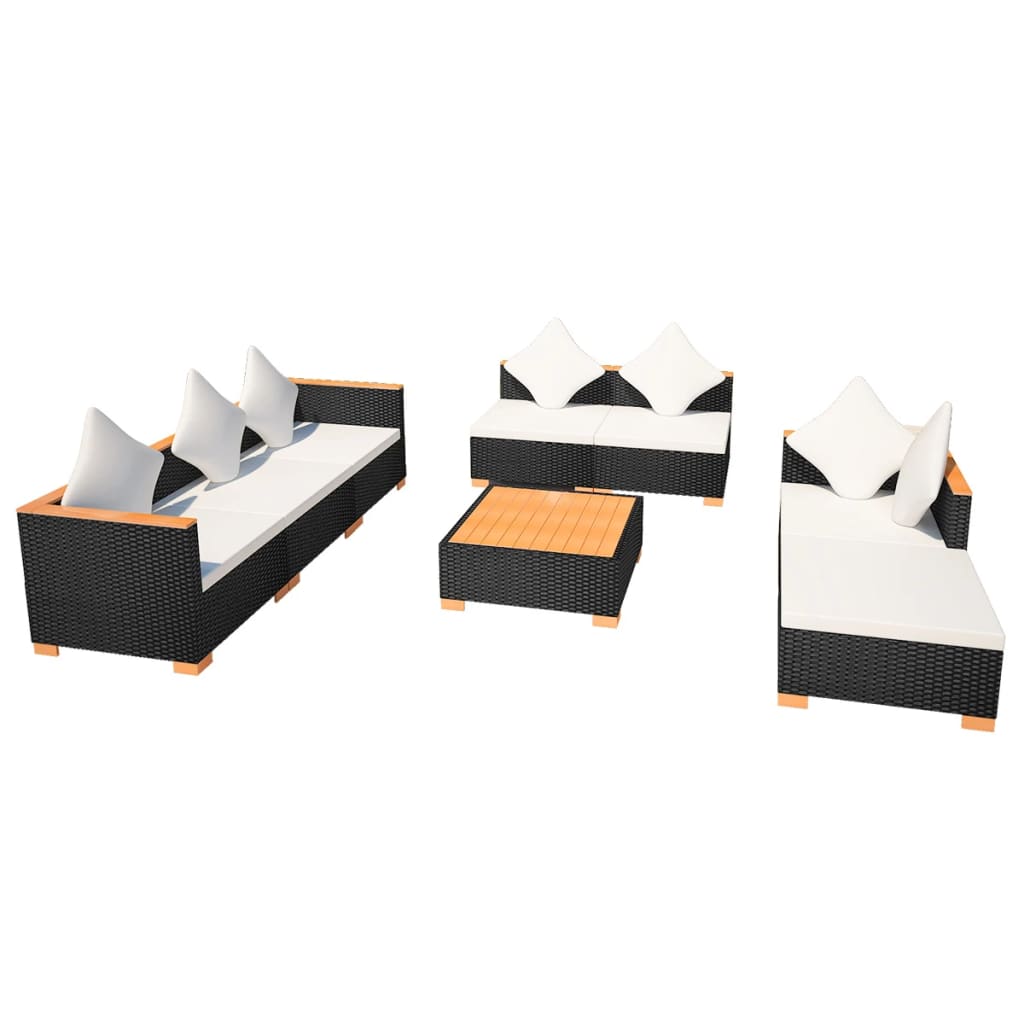 Set Divani da Giardino 8 pz con Cuscini in Polyrattan Nero cod mxl 39302