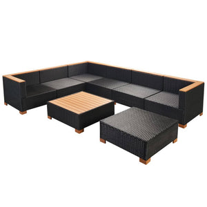 Set Divani da Giardino 8 pz con Cuscini in Polyrattan Nero cod mxl 39302