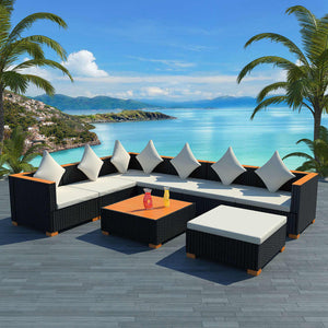 Set Divani da Giardino 8 pz con Cuscini in Polyrattan Nero cod mxl 39302