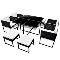 Set da Pranzo da Giardino 9 pz con Cuscini in Polyrattan Nero 42759