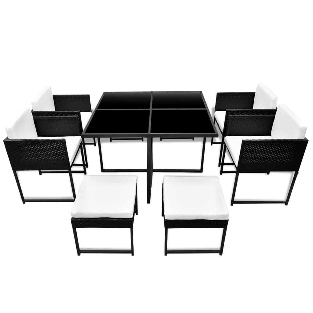 Set da Pranzo da Giardino 9 pz con Cuscini in Polyrattan Nero 42759