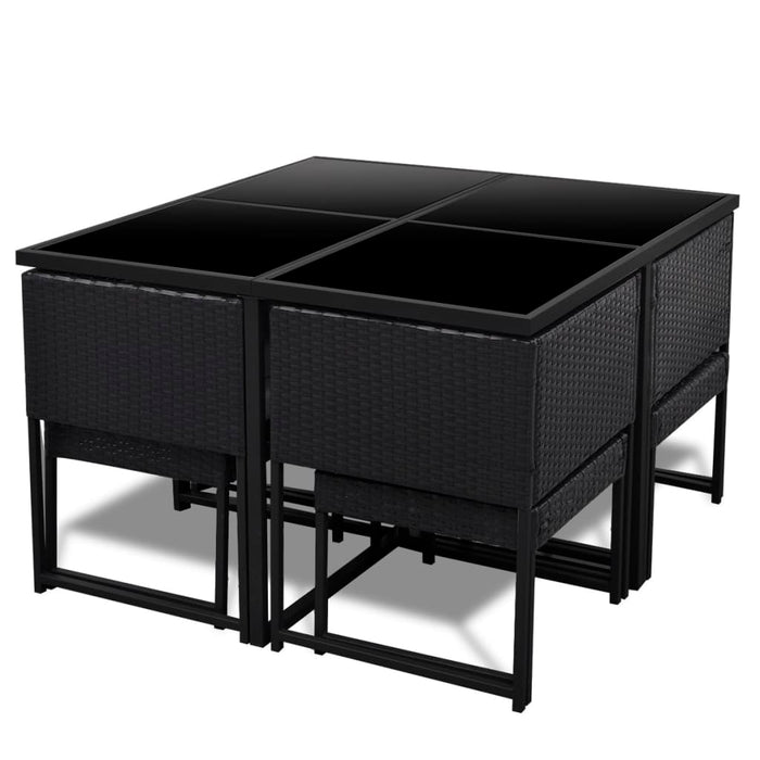 Set da Pranzo da Giardino 9 pz con Cuscini in Polyrattan Nero 42759