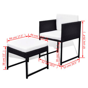 Set da Pranzo da Giardino 9 pz con Cuscini in Polyrattan Nero  cod mxl 34862