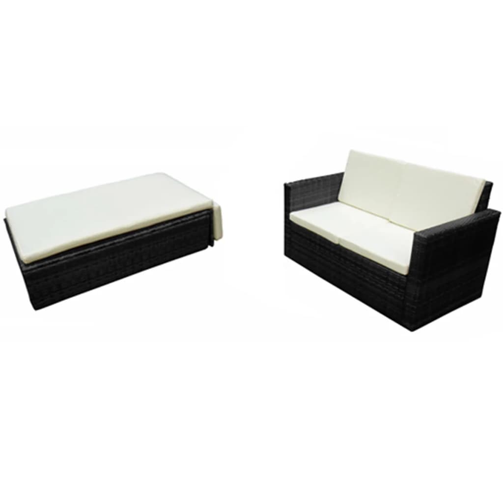 Set Divani da Giardino 2 pz con Cuscini in Polyrattan Nero cod mxl 35337