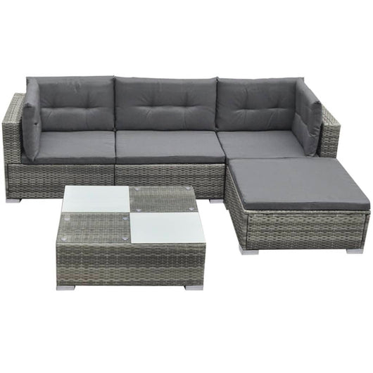 Set Divani da Giardino 5 pz con Cuscini in Polyrattan Grigio 42835