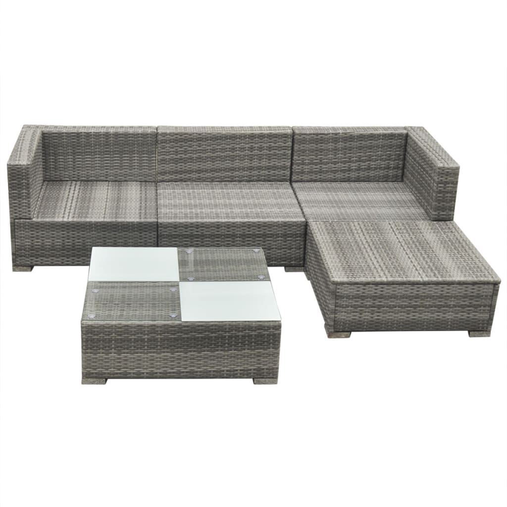 Set Divani da Giardino 5 pz con Cuscini in Polyrattan Grigio 42835