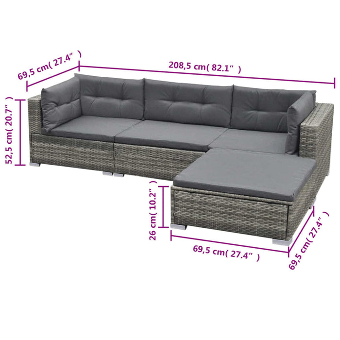 Set Divani da Giardino 5 pz con Cuscini in Polyrattan Grigio 42835