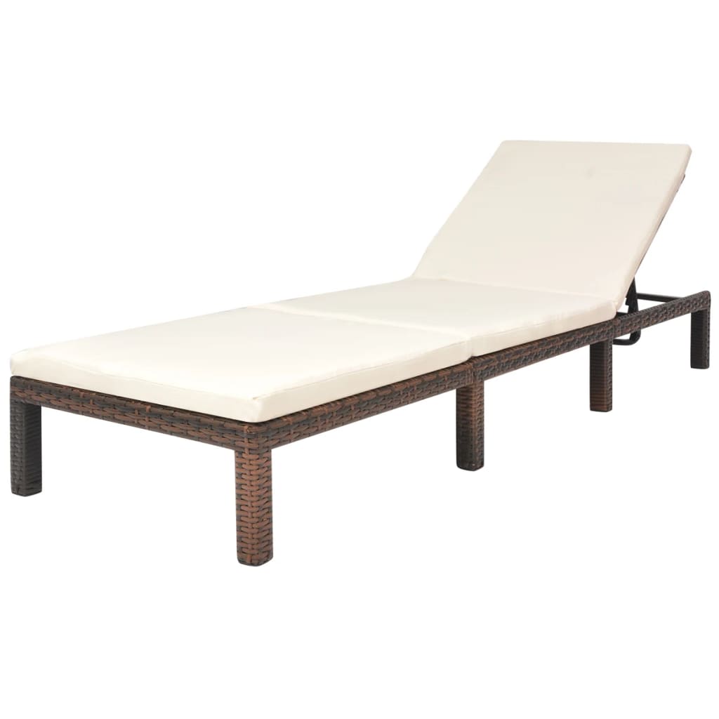 Lettino Prendisole con Cuscino in Polyrattan Marrone cod mxl 26461