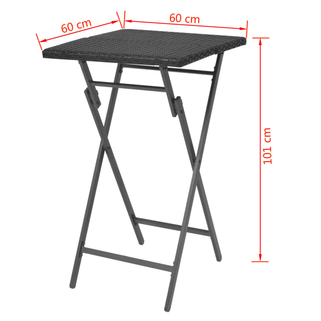 Set da Giardino 5 pz Pieghevole in Acciaio e Polyrattan Nero