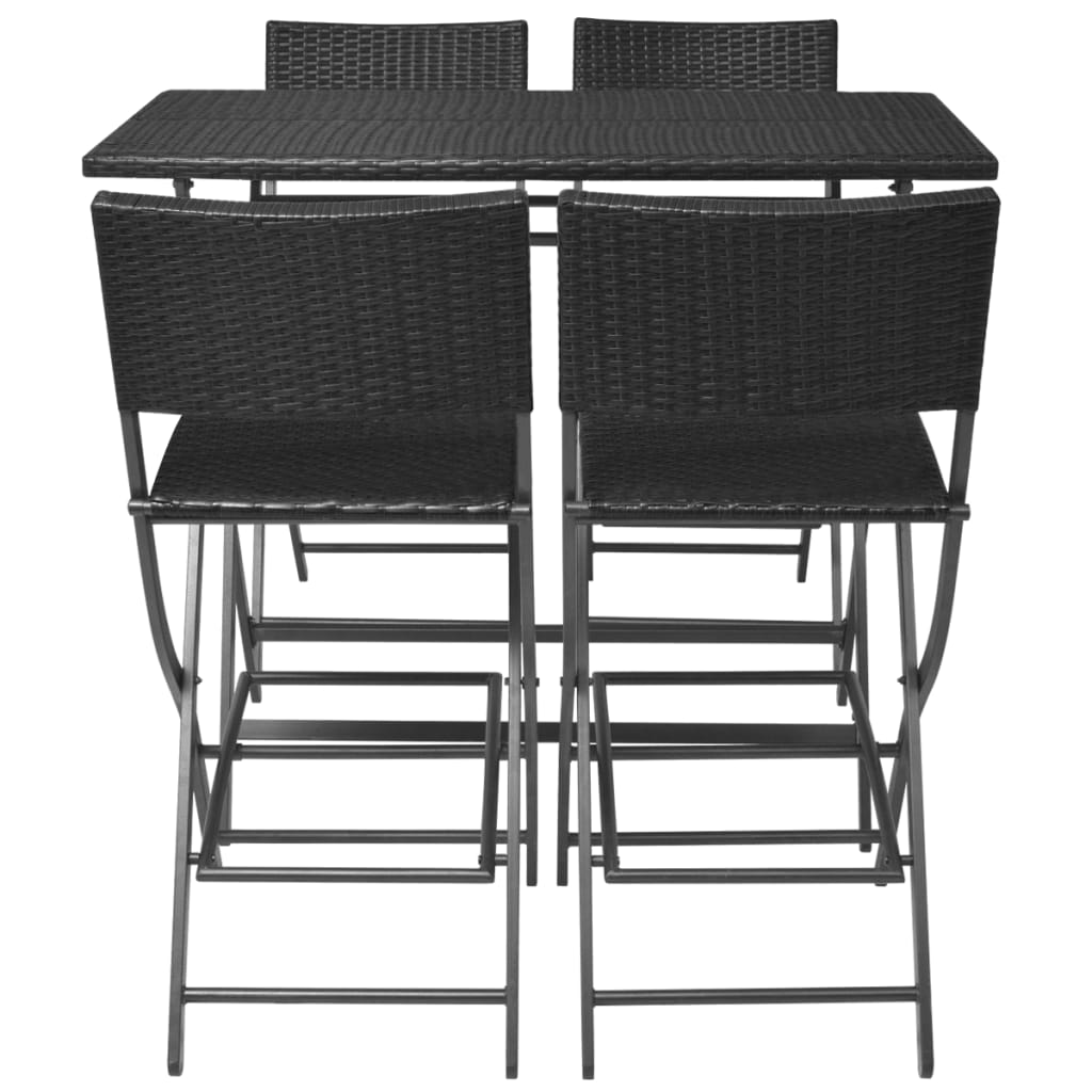 Set da Giardino 5 pz Pieghevole in Acciaio e Polyrattan Nero 42876