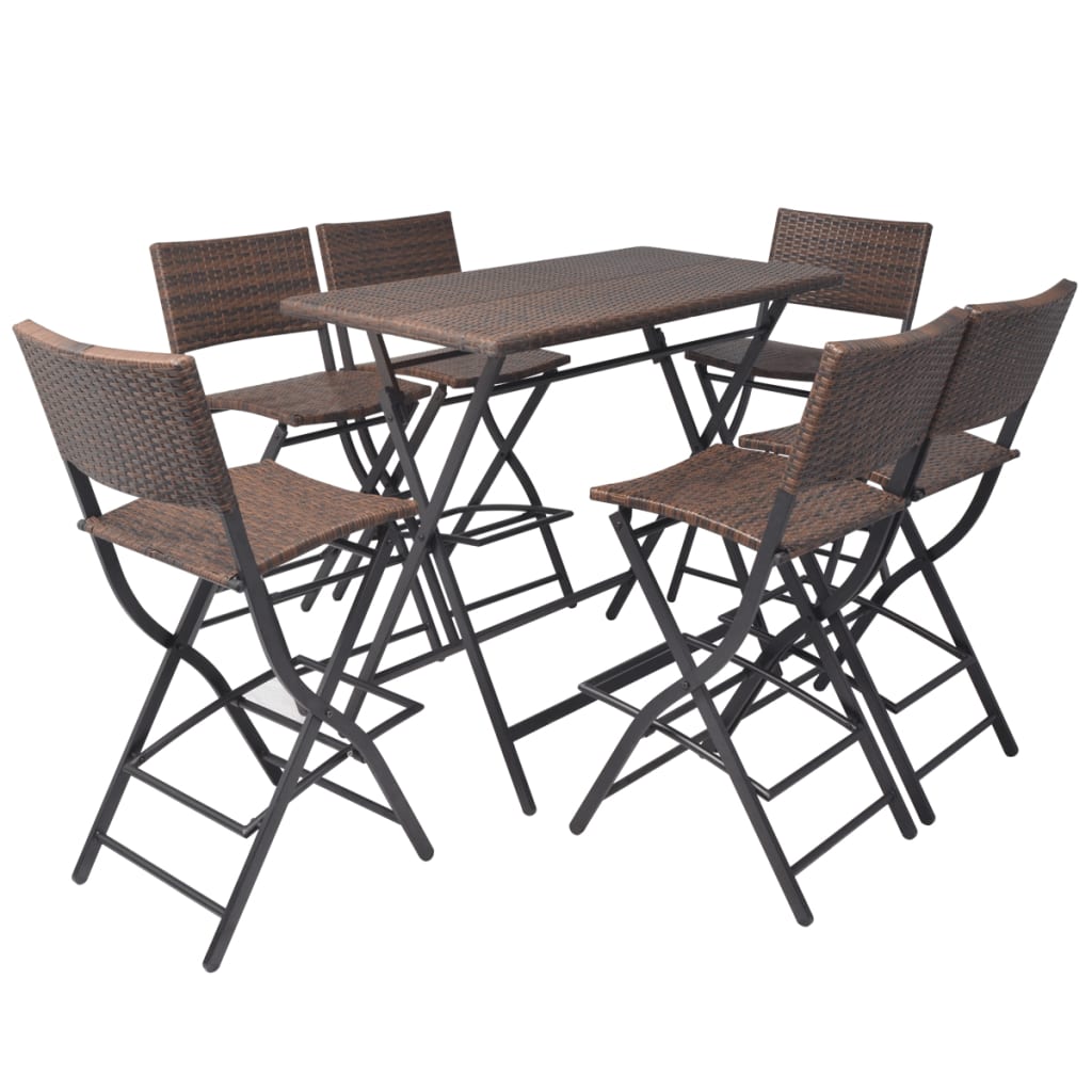 Set da Giardino 7 pz Pieghevole in Acciaio e Polyrattan Marrone cod mxl 34808