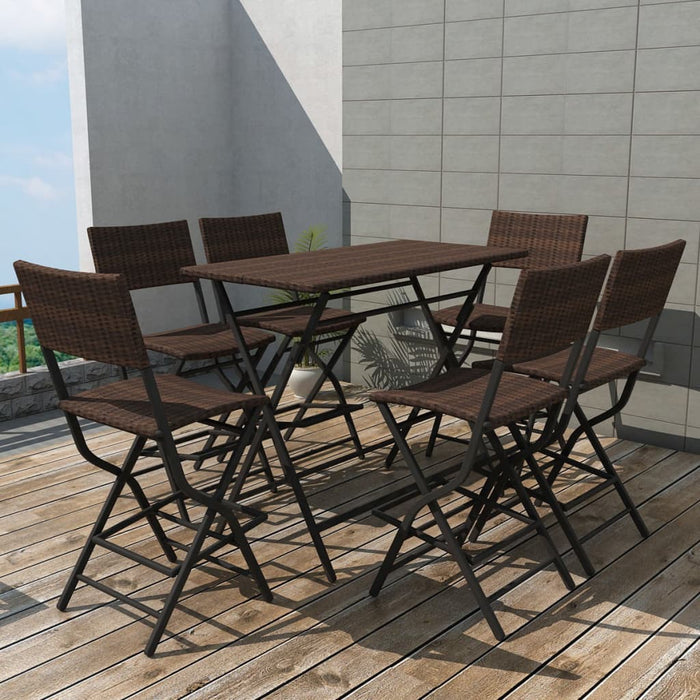 Set da Giardino 7 pz Pieghevole in Acciaio e Polyrattan Marrone cod mxl 34808