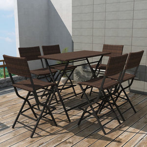 Set da Giardino 7 pz Pieghevole in Acciaio e Polyrattan Marrone 42877