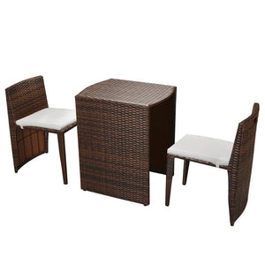 Set da Bistrot 3 pz con Cuscini in Polyrattan Marrone 42881