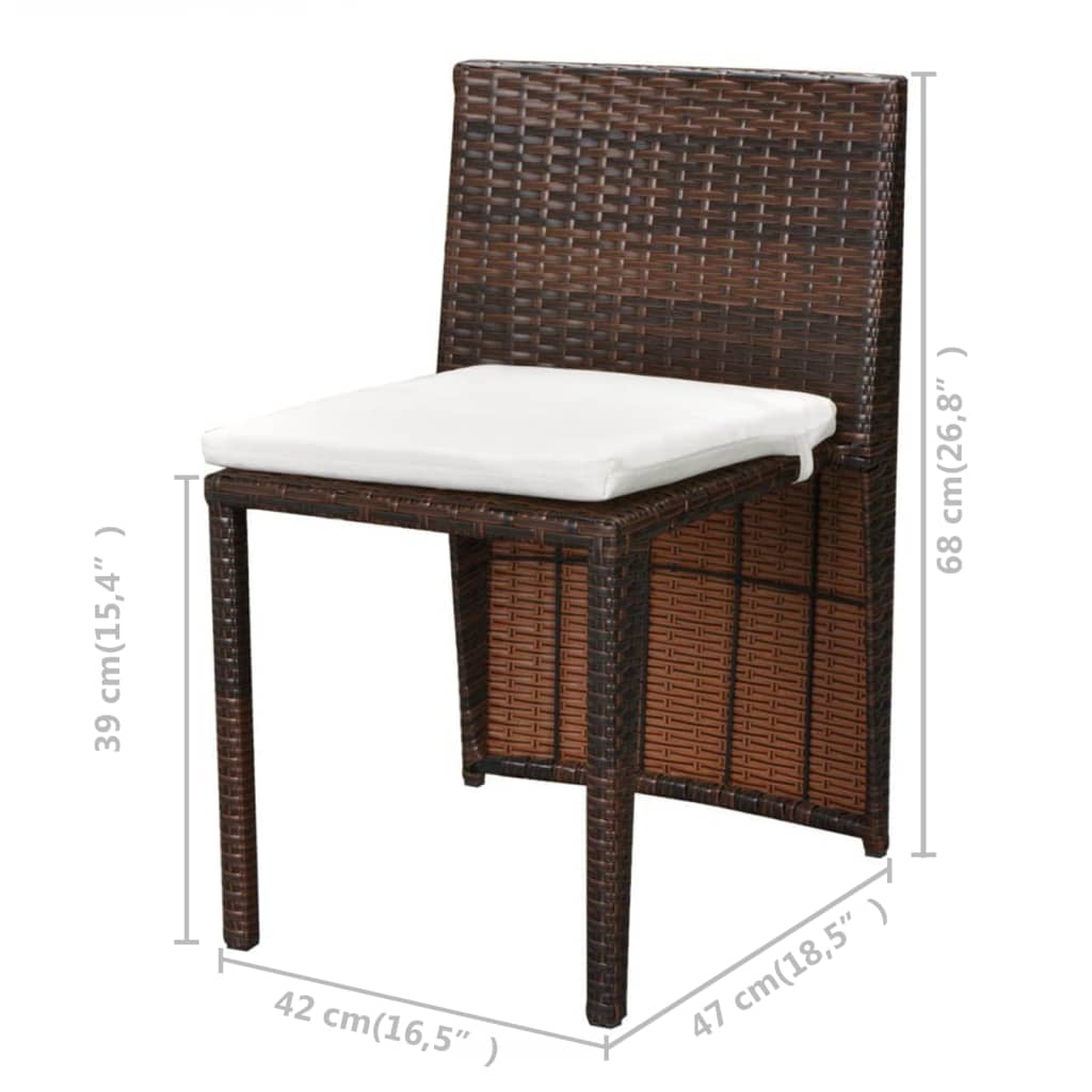 Set da Bistrot 3 pz con Cuscini in Polyrattan Marrone 42881