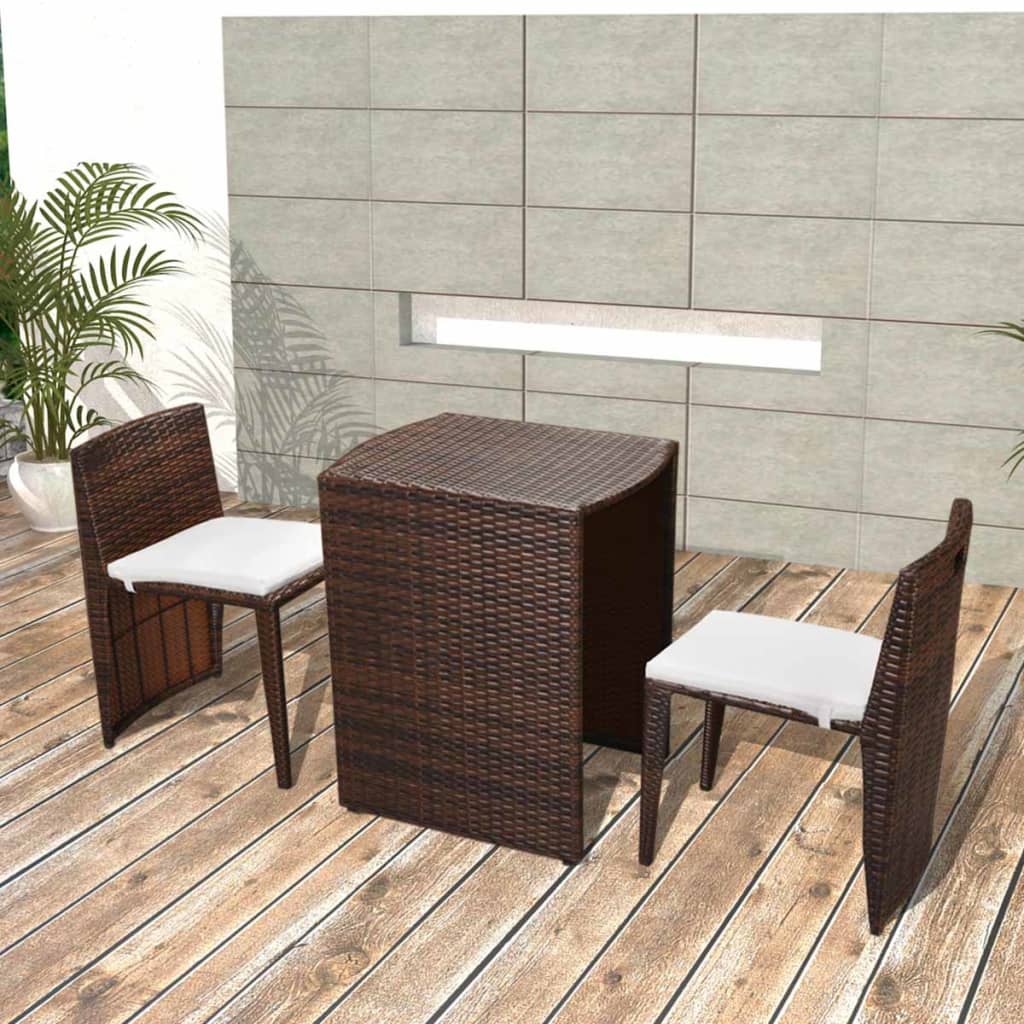 Set da Bistrot 3 pz con Cuscini in Polyrattan Marrone 42881