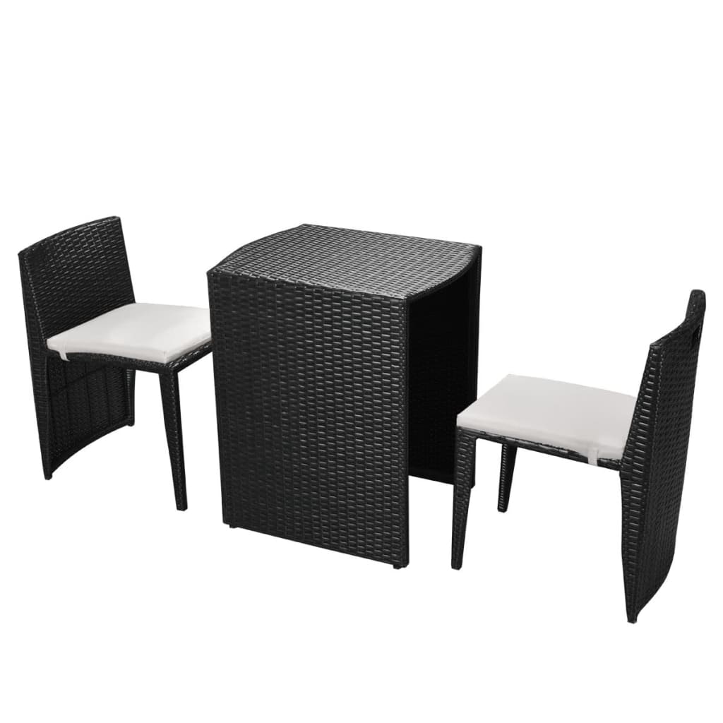 Set da Bistrot 3 pz con Cuscini in Polyrattan Nero cod mxl 35780