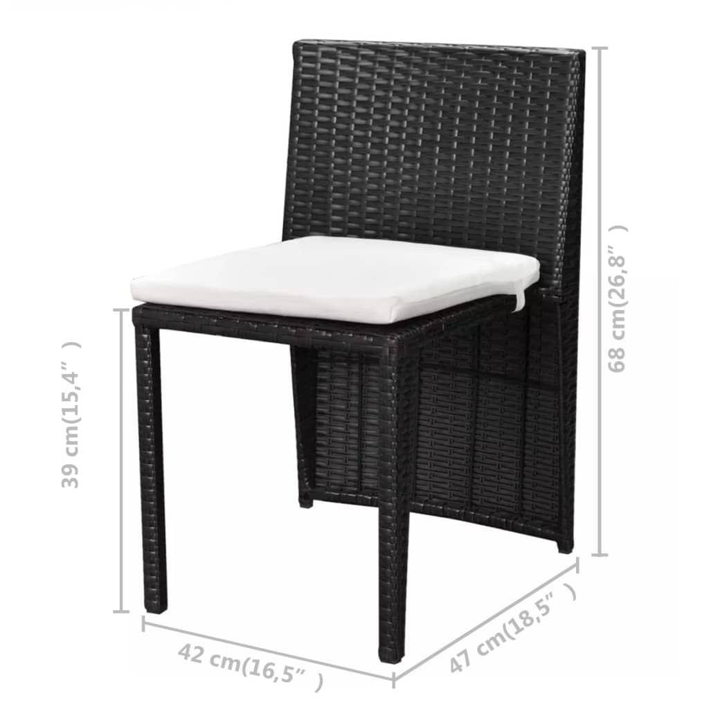 Set da Bistrot 3 pz con Cuscini in Polyrattan Nero cod mxl 35780