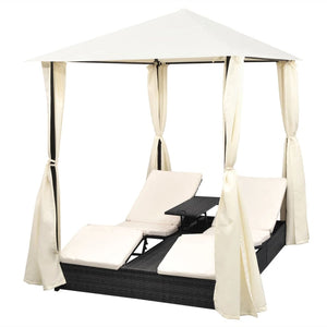 Lettino Prendisole Doppio con Tende in Polyrattan Nero cod mxl 68780