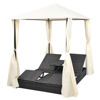 Lettino Prendisole Doppio con Tende in Polyrattan Nero cod mxl 68780