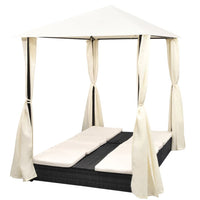 Lettino Prendisole Doppio con Tende in Polyrattan Nero cod mxl 68780