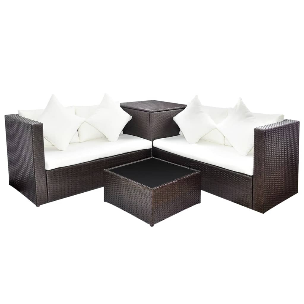 Set Divani da Giardino 4 pz con Cuscini in Polyrattan Marrone cod mxl 35280