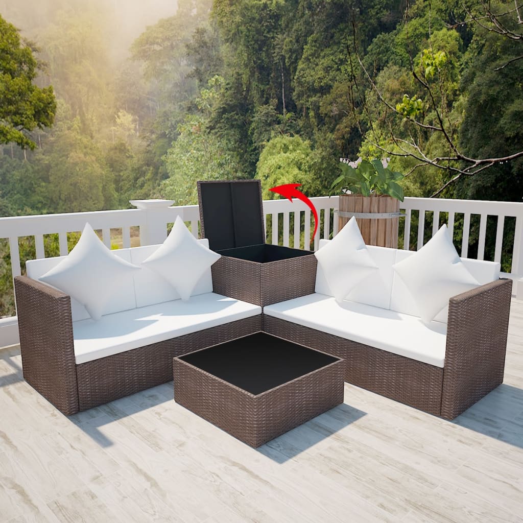 Set Divani da Giardino 4 pz con Cuscini in Polyrattan Marrone cod mxl 35280