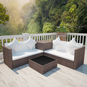 Set Divani da Giardino 4 pz con Cuscini in Polyrattan Marrone cod mxl 35280