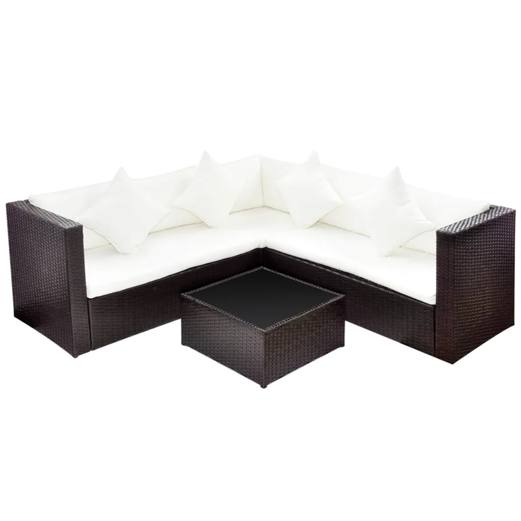 Set Divani da Giardino 4 pz con Cuscini in Polyrattan Marrone 42894