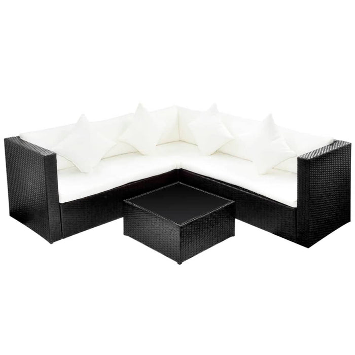 Set Divani da Giardino 4 pz con Cuscini in Polyrattan Nero cod mxl 32780