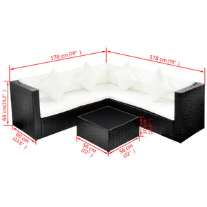 Set Divani da Giardino 4 pz con Cuscini in Polyrattan Nero 42895