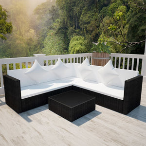 Set Divani da Giardino 4 pz con Cuscini in Polyrattan Nero cod mxl 32780