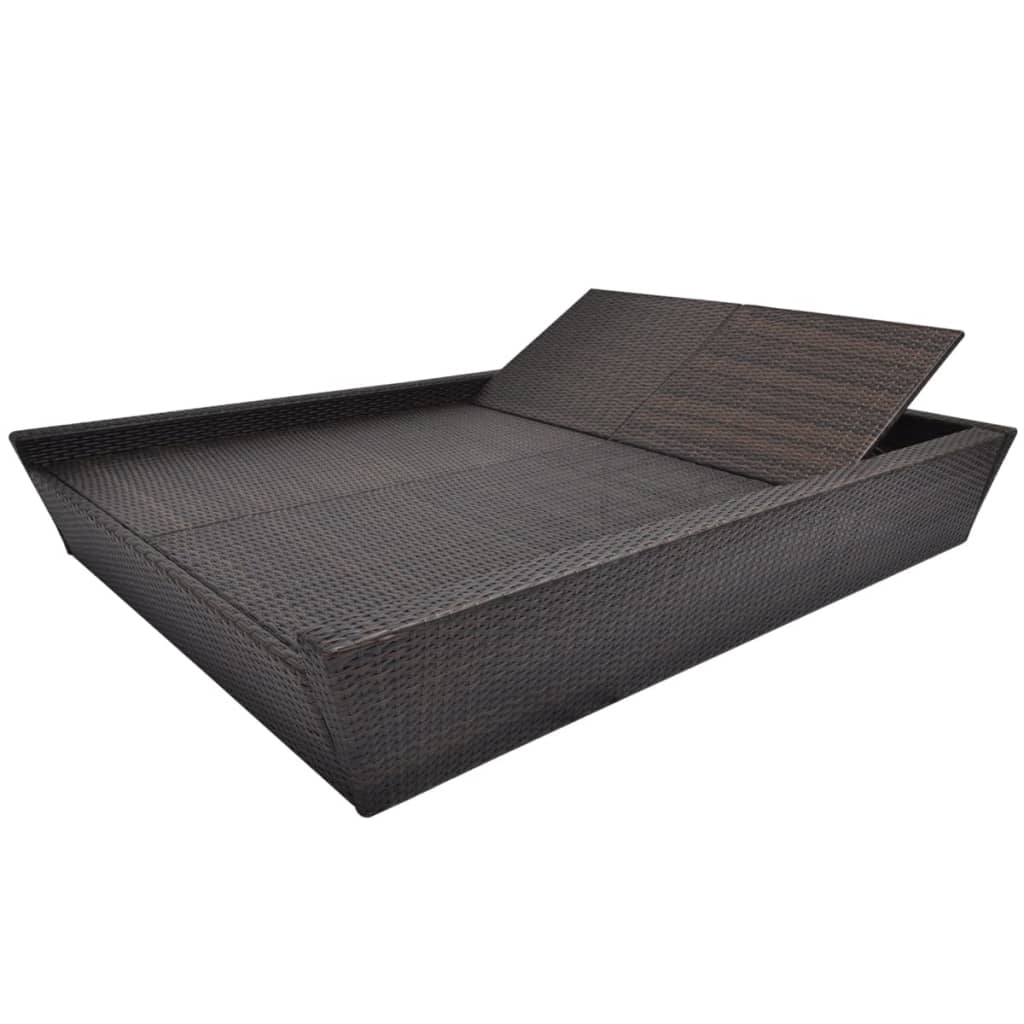 Lettino Prendisole da Giardino con Cuscino Polyrattan Marrone 42902