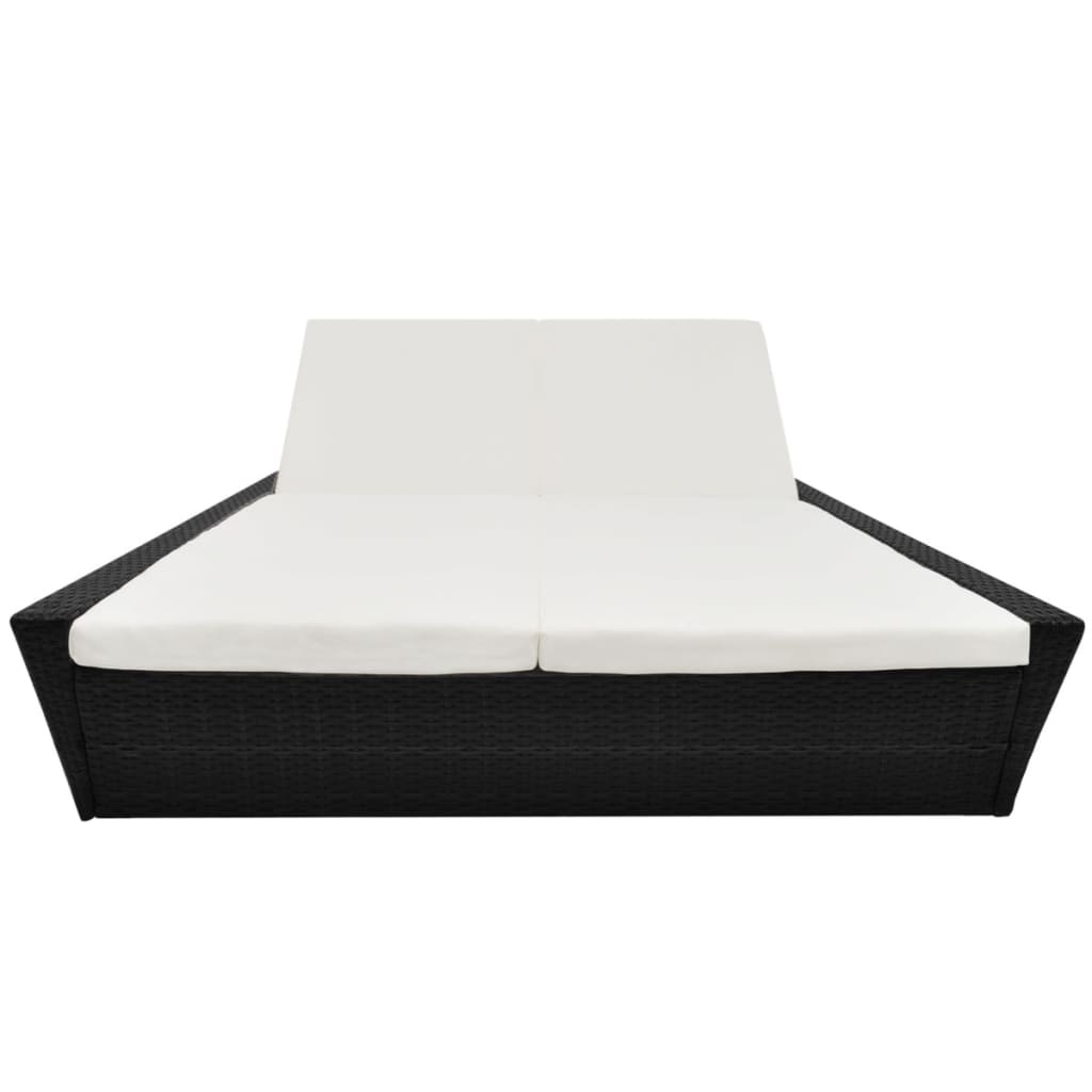 Lettino Prendisole da Giardino con Cuscino in Polyrattan Nero 42903