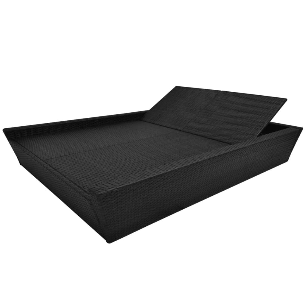 Lettino Prendisole da Giardino con Cuscino in Polyrattan Nero 42903