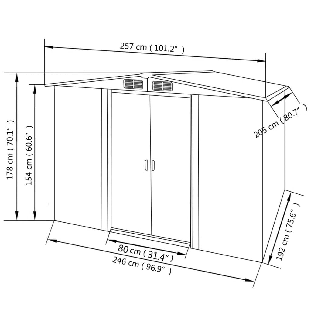 Capanno per Attrezzi in Metallo Grigio 257x205x178 cm cod mxl 65912