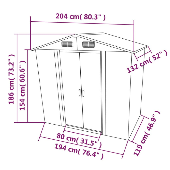 Capanno per Attrezzi in Metallo Verde 204x132x186 cm cod mxl 65833