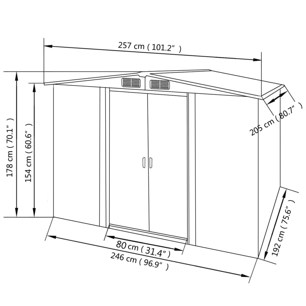 Capanno per Attrezzi in Metallo Verde 257x205x178 cm cod mxl 42871