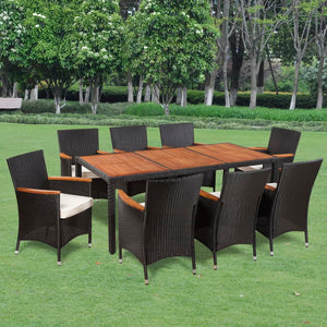 Set da Pranzo da Giardino 9 pz con Cuscini in Polyrattan cod mxl 58250