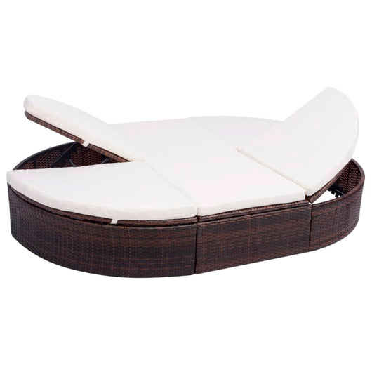 Lettino Prendisole con Cuscino in Polyrattan Marrone cod mxl 63139