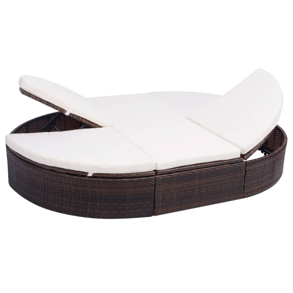 Lettino Prendisole con Cuscino in Polyrattan Marrone 42939