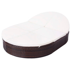 Lettino Prendisole con Cuscino in Polyrattan Marrone 42939