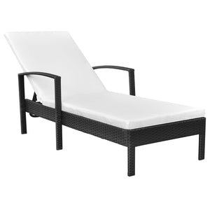 Lettino Prendisole con Cuscino in Polyrattan Nero 42942