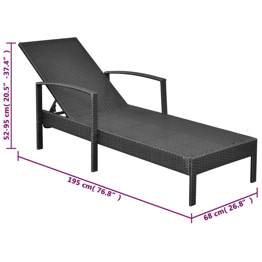 Lettino Prendisole con Cuscino in Polyrattan Nero 42942