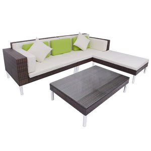 Set Divani da Giardino 4 pz con Cuscini in Polyrattan Marrone cod mxl 35651