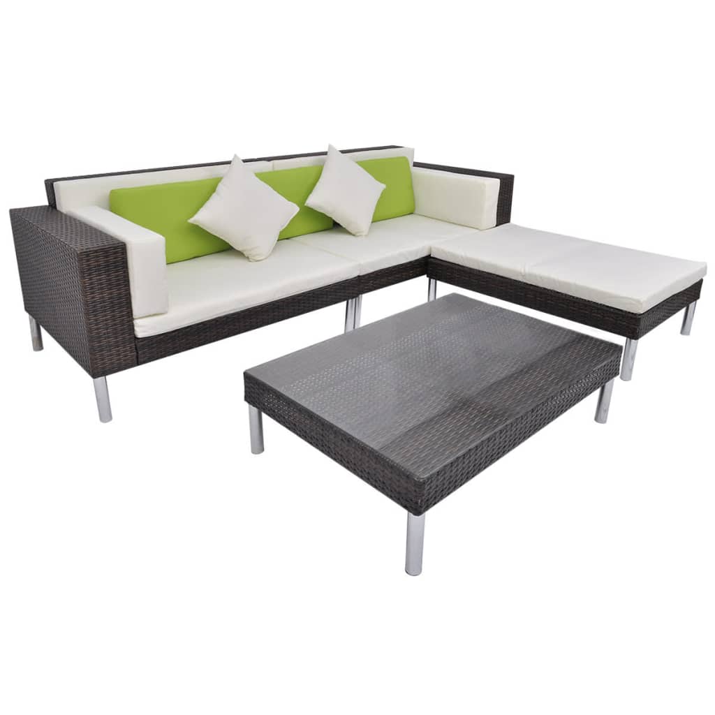 Set Divani da Giardino 4 pz con Cuscini in Polyrattan Marrone cod mxl 35651