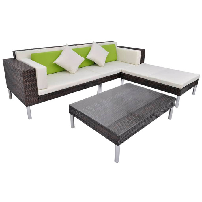 Set Divani da Giardino 4 pz con Cuscini in Polyrattan Marrone cod mxl 35651